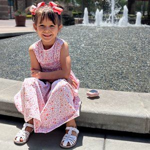 Just Friends Girl's Vintage Smocked Dress Floral Sleeveless Easter A-Line Size 4